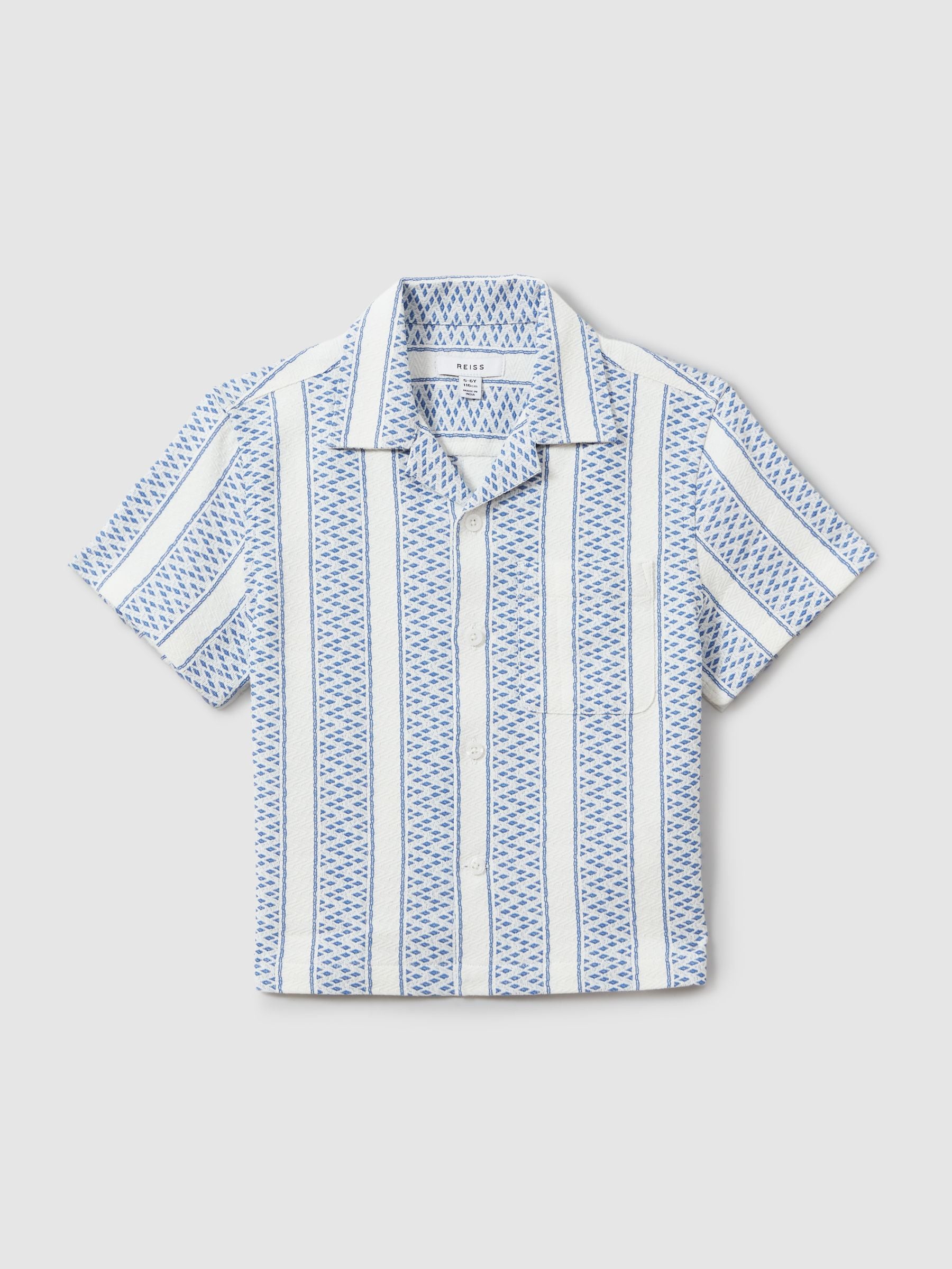 Dsiney Kidz - Reiss Blue/White Kesh 3-9 yrs Herringbone Cuban Collar Shirt image 2