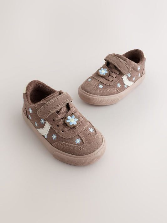 Chocolate Brown Daisy Standard Fit (F) Touch Fastening Elastic Lace Trainers - image 1