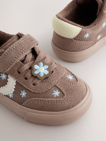 Chocolate Brown Daisy Standard Fit (F) Touch Fastening Elastic Lace Trainers - image 3