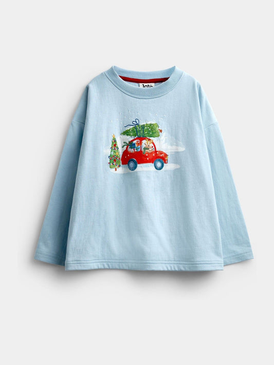 Dsiney Kidz - JoJo Maman Bébé Light Blue Christmas Tree Car Printed Top image 1