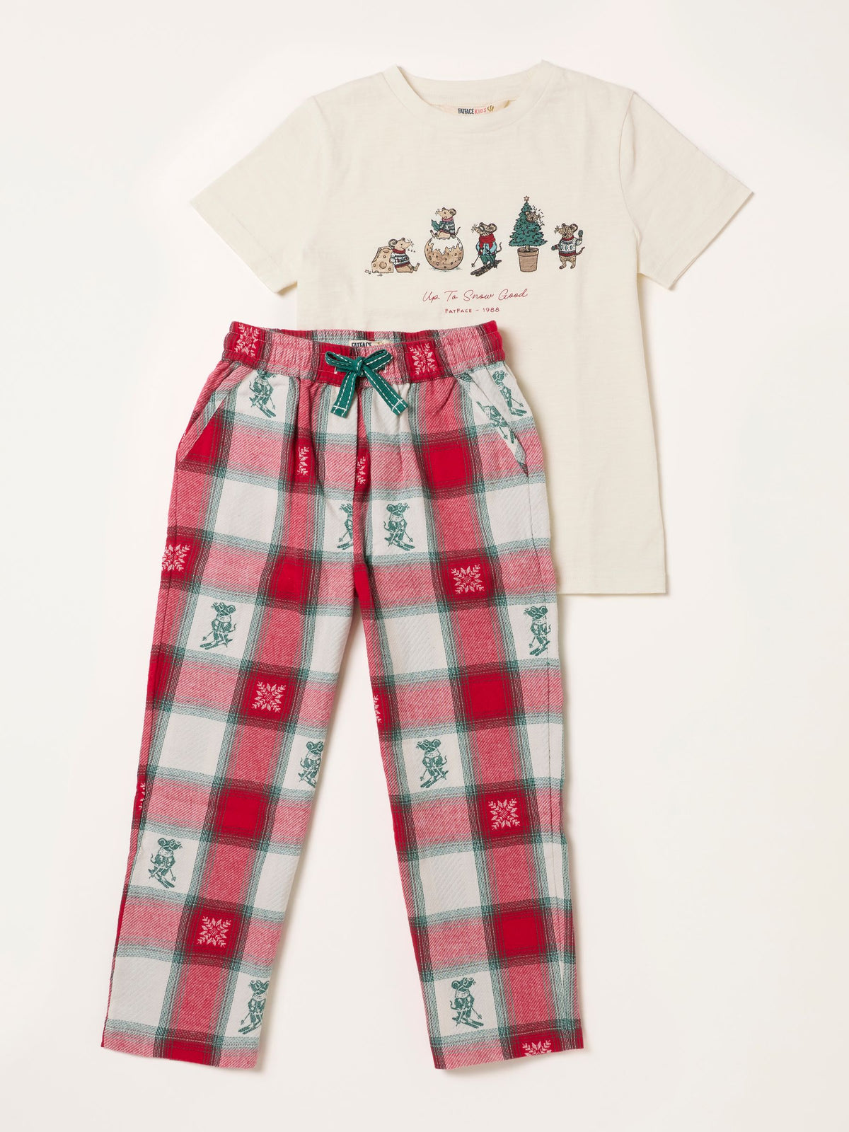 FatFace Shelter Kids Ivory Christmas Mouse Pyjama Set (3-12yrs) - image 9