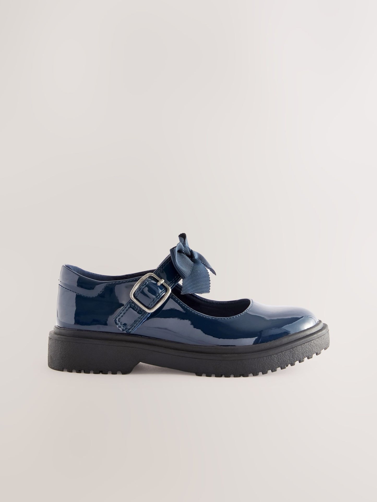 Navy Patent Standard Fit (F) Bow Chunky Mary Jane School Shoes image 2