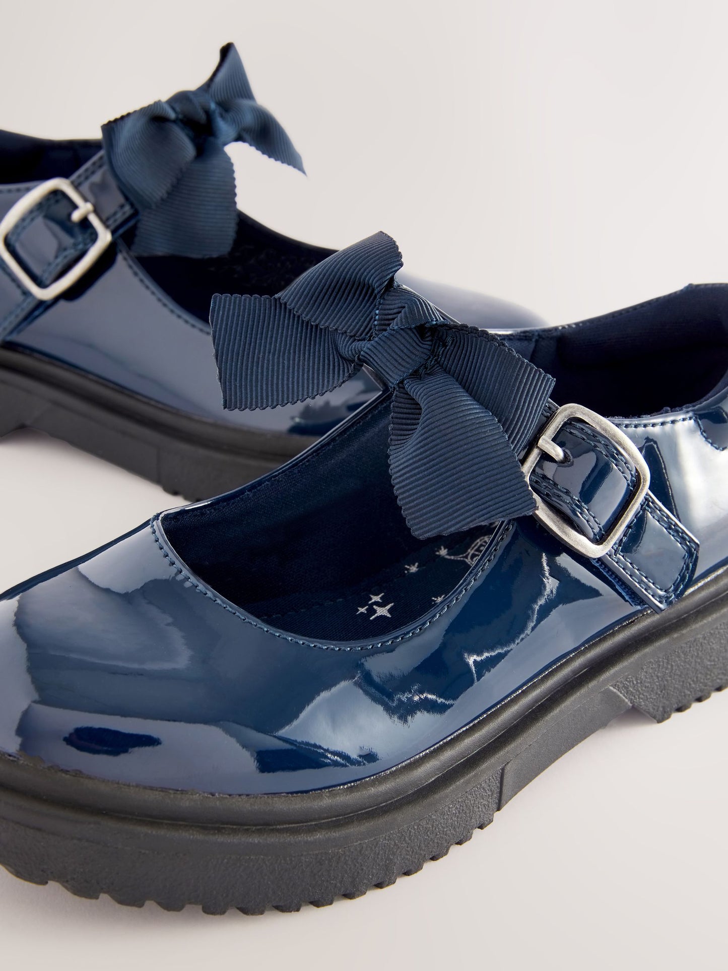 Navy Patent Standard Fit (F) Bow Chunky Mary Jane School Shoes image 3