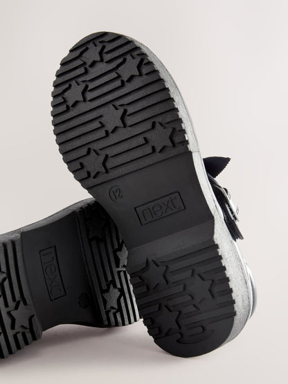 Navy Patent Standard Fit (F) Bow Chunky Mary Jane School Shoes image 4