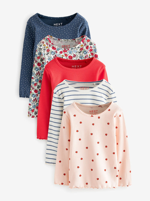 Navy Ribbed Long Sleeve Tops 5 Pack (3mths-7yrs) image 1