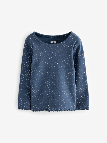 Navy Ribbed Long Sleeve Tops 5 Pack (3mths-7yrs) image 6