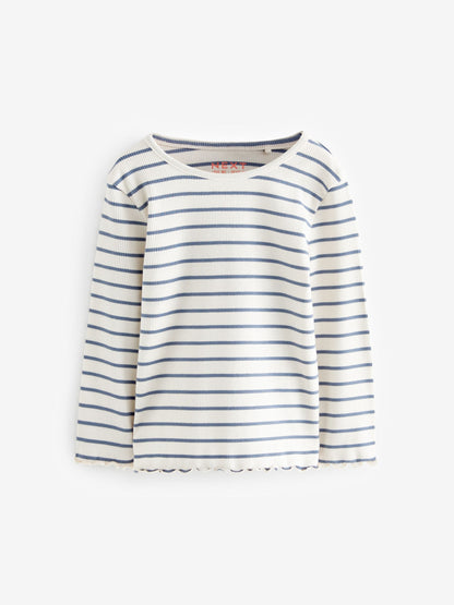 Navy Ribbed Long Sleeve Tops 5 Pack (3mths-7yrs) image 7