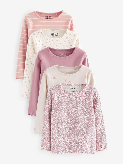 Dsiney Kidz - Pink Long Sleeve Ribbed Tops 5 Pack (3mths-7yrs) image 1