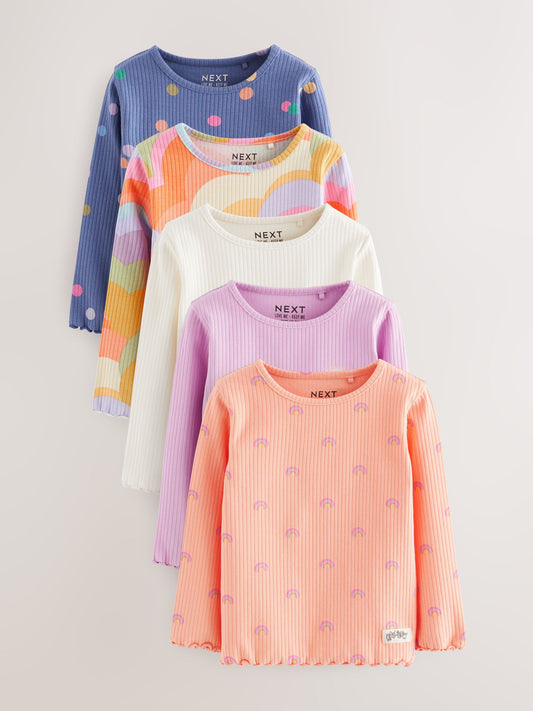 Rainbow Ribbed Long Sleeve Tops 5 Pack (3mths-7yrs) image 1