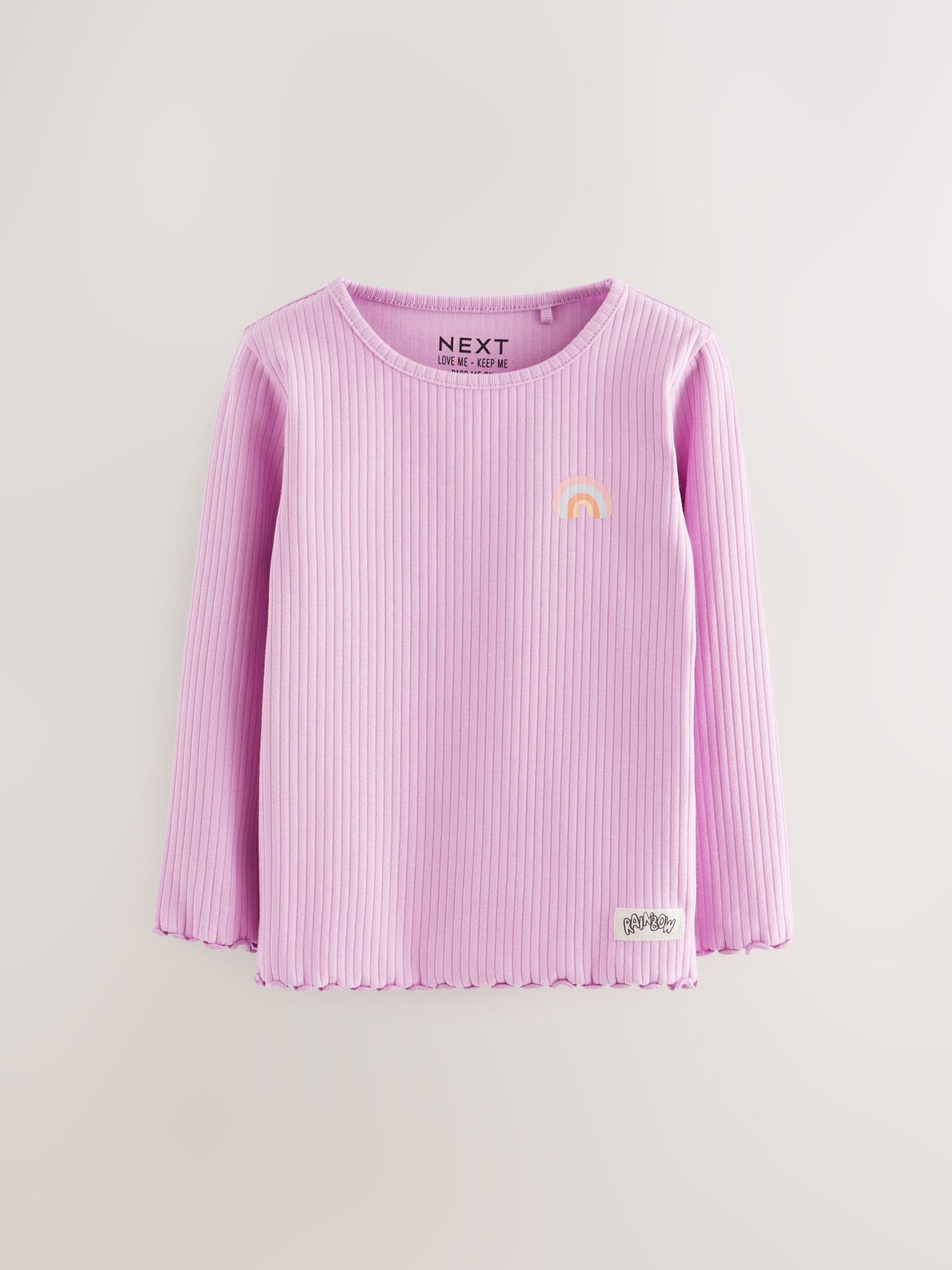 Rainbow Ribbed Long Sleeve Tops 5 Pack (3mths-7yrs) image 5