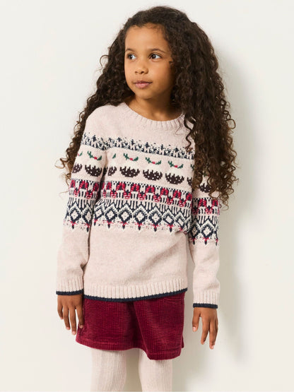 FatFace Kids Matching Family Cream Christmas Pudding Fairisle Jumper (3-12yrs) - image 1