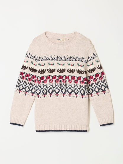 FatFace Kids Matching Family Cream Christmas Pudding Fairisle Jumper (3-12yrs) - image 5