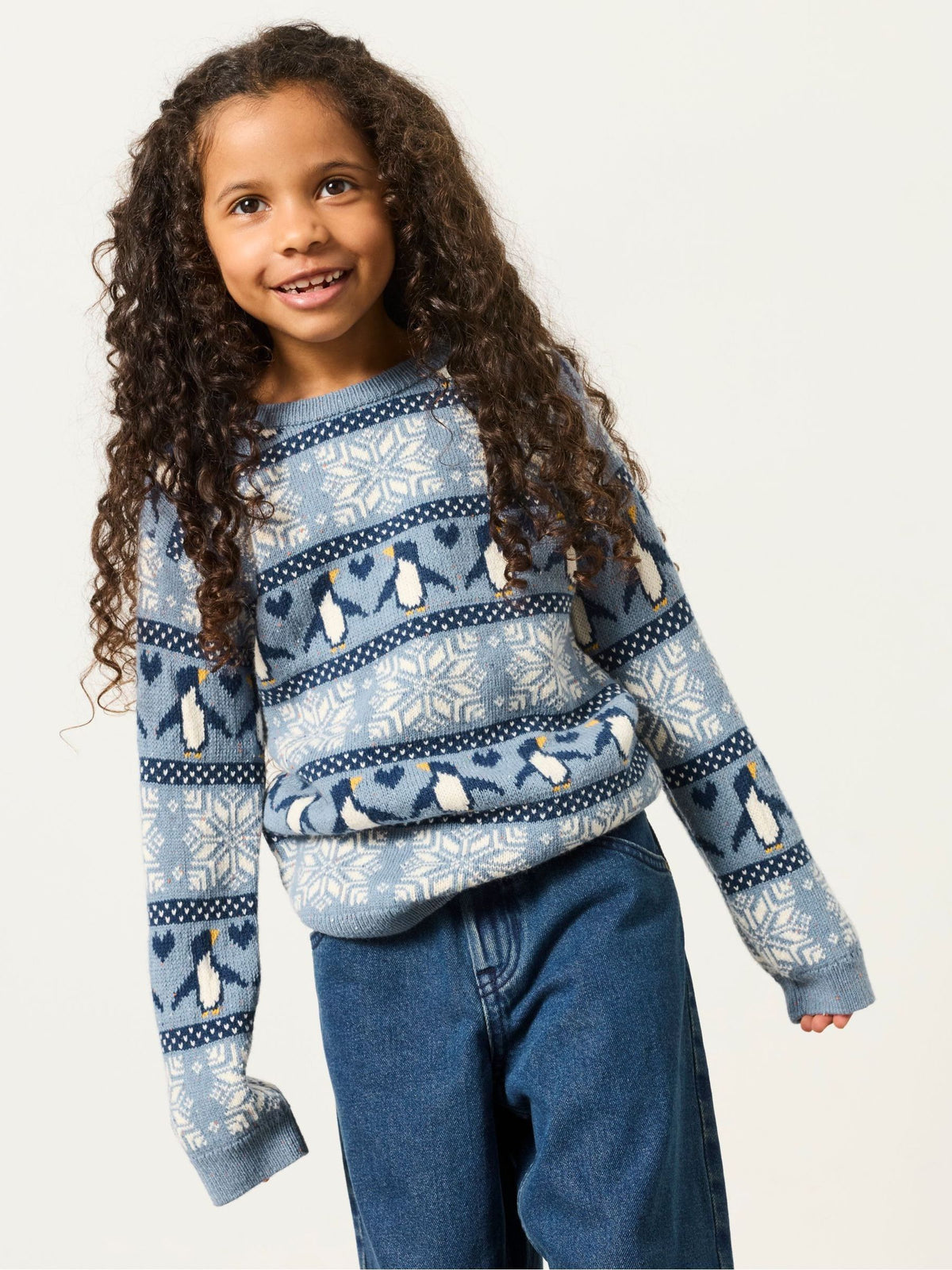 FatFace Kids Matching Family Blue Penguin Christmas Jumper (3-12yrs) - image 1