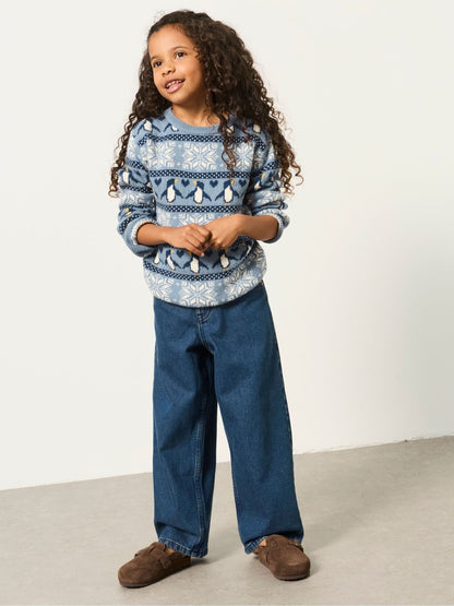 FatFace Kids Matching Family Blue Penguin Christmas Jumper (3-12yrs) - image 3