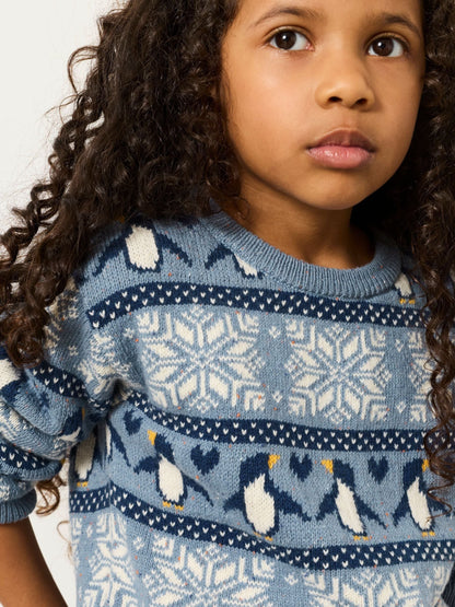 FatFace Kids Matching Family Blue Penguin Christmas Jumper (3-12yrs) - image 6
