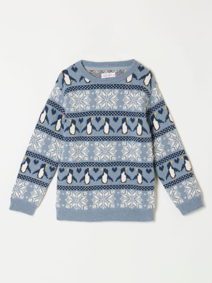 FatFace Kids Matching Family Blue Penguin Christmas Jumper (3-12yrs) - image 7