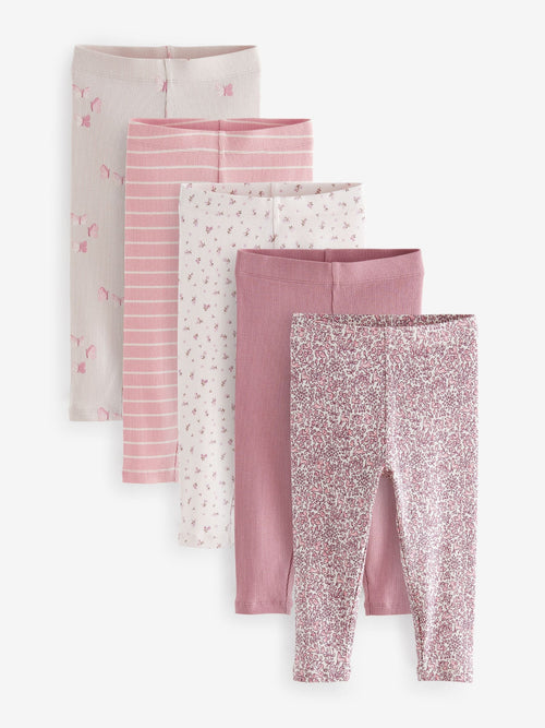 Pink Ribbed Leggings 5 Pack (3mths-7yrs) image 1