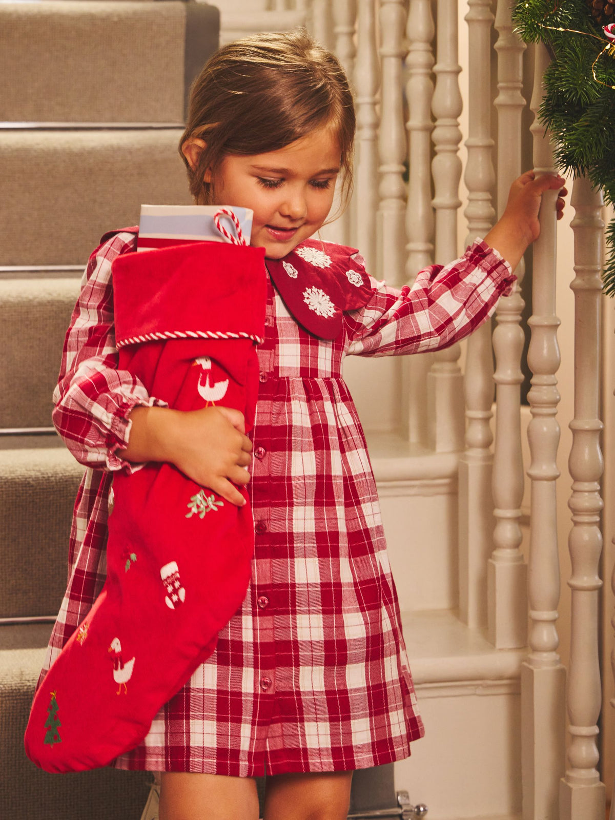 JoJo Maman Bébé Red Tartan Check Embroidered Collar Dress - image 2