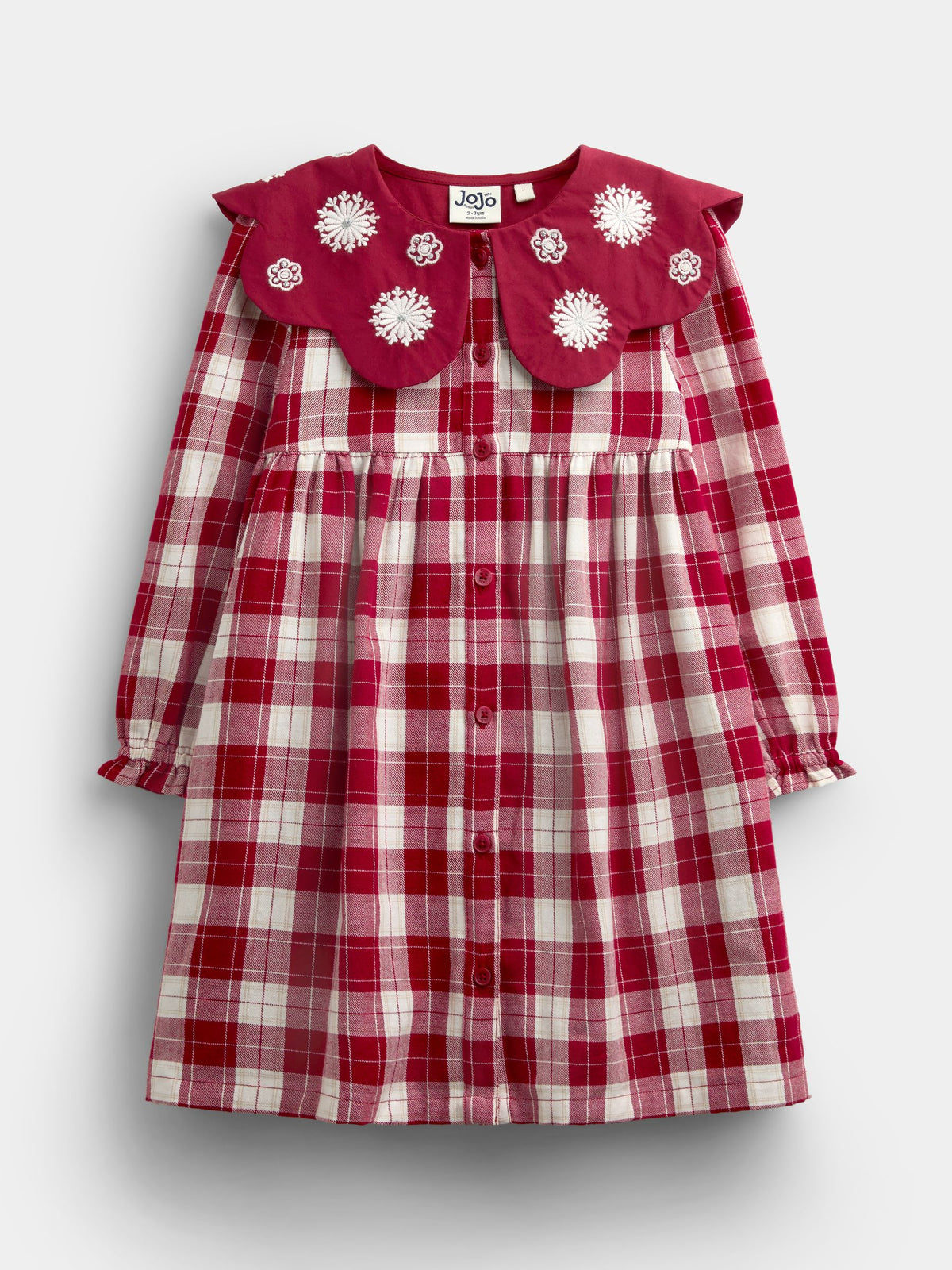 JoJo Maman Bébé Red Tartan Check Embroidered Collar Dress - image 3