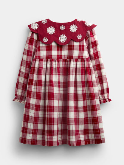 JoJo Maman Bébé Red Tartan Check Embroidered Collar Dress - image 4