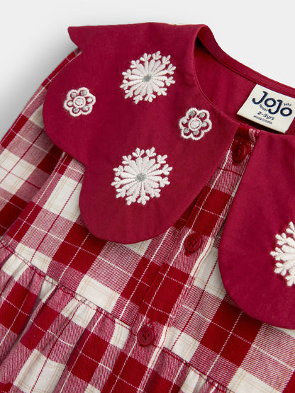 JoJo Maman Bébé Red Tartan Check Embroidered Collar Dress - image 5