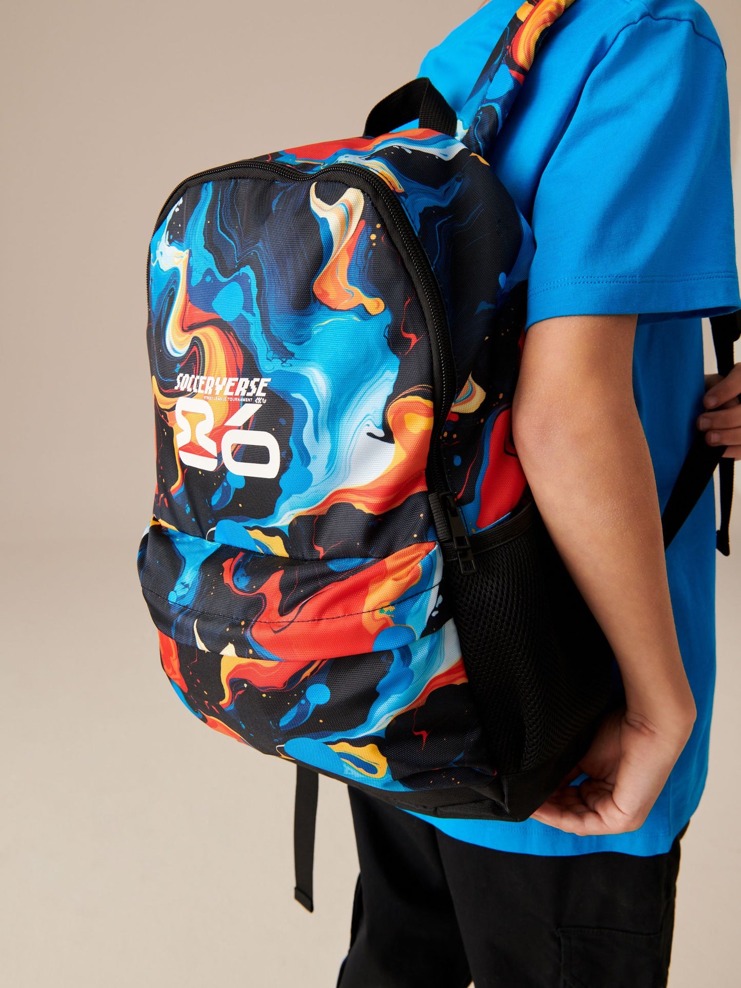 Orange Glitch Print Printed Backpack image 1