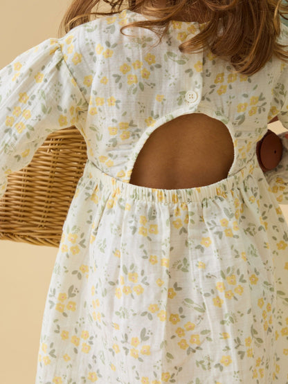 MORI Cream Floral Muslin Long Sleeve Dress image 3
