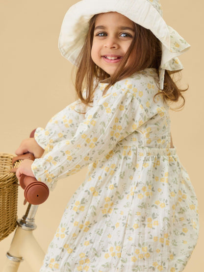 MORI Cream Floral Muslin Long Sleeve Dress image 4