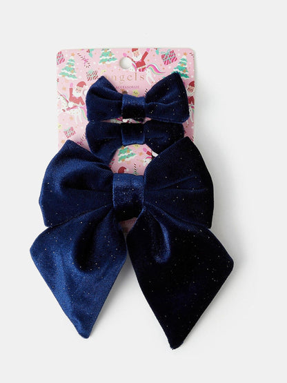 Angels By Accessorize Blue Velvet Bow Hair Clips 3-Pack - image 1