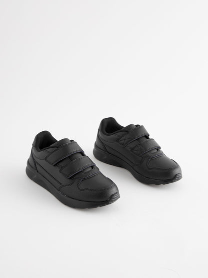 Black Wide Fit (G) Touch Fastening Leather School Shoes image 1