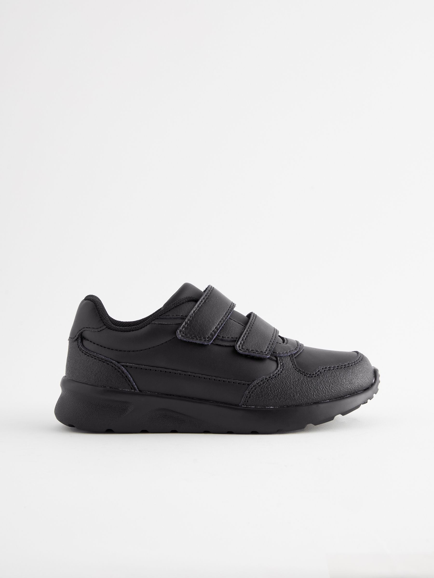 Black Wide Fit (G) Touch Fastening Leather School Shoes image 2