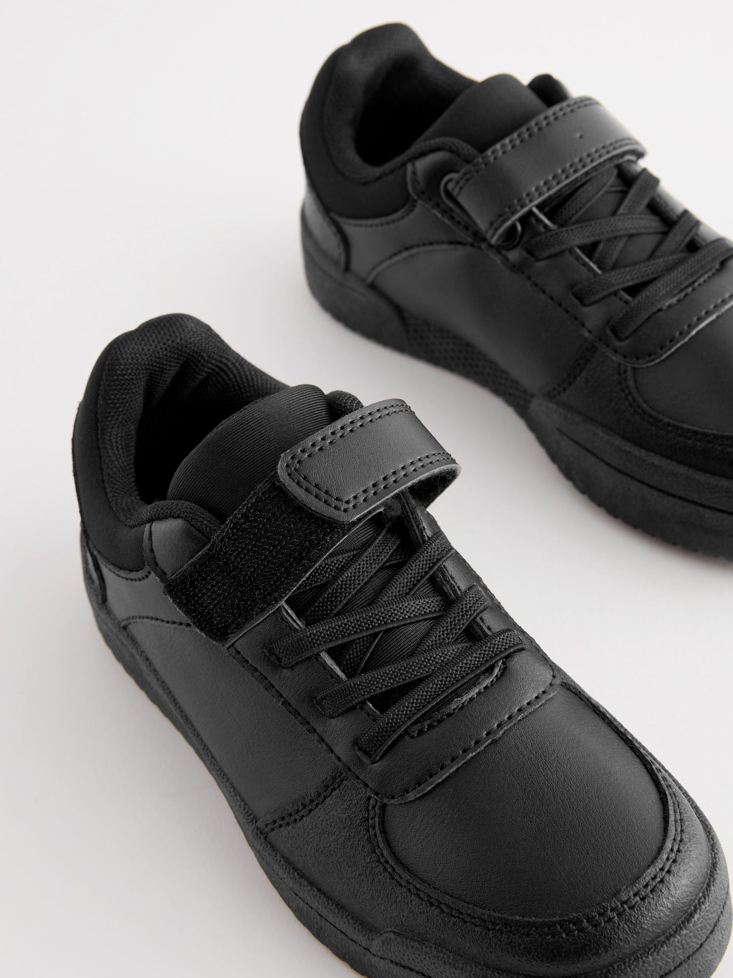 Black Standard Fit (F) 1 Strap Elastic Lace School Shoes Trainers image 3