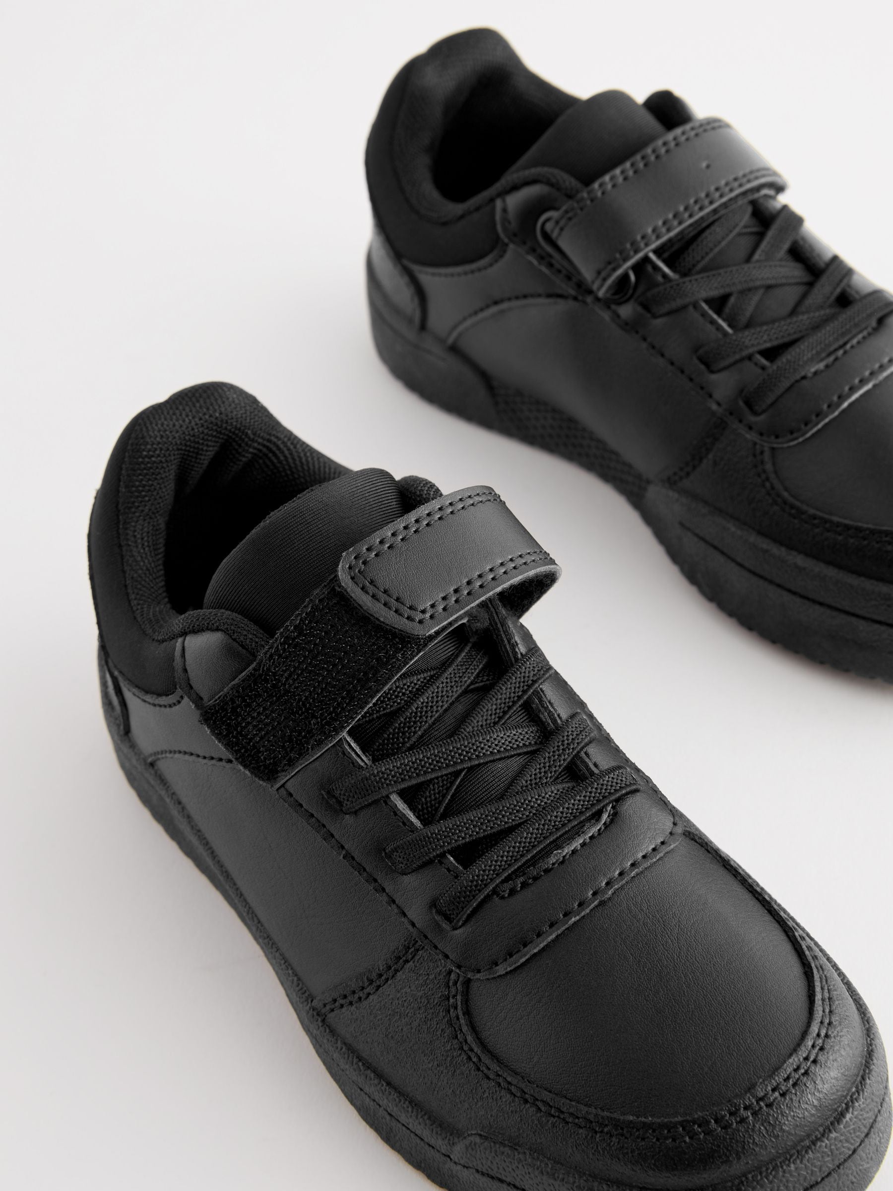 Black Standard Fit (F) 1 Strap Elastic Lace School Shoes Trainers image 3
