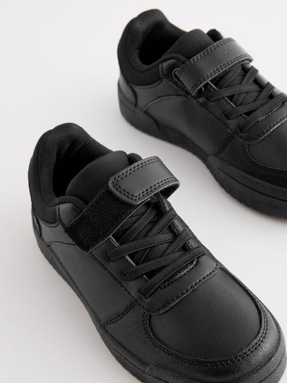 Black Standard Fit (F) 1 Strap Elastic Lace School Shoes Trainers image 3