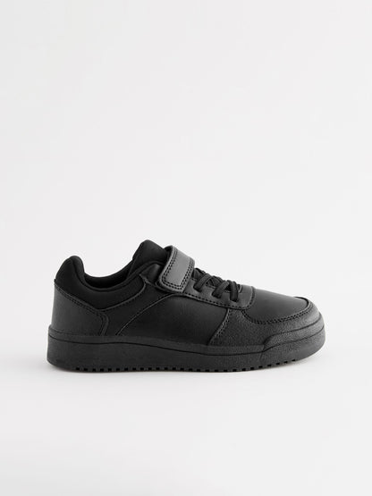 Black Wide Fit (G) 1 Strap Elastic Lace School Shoes Trainers image 1
