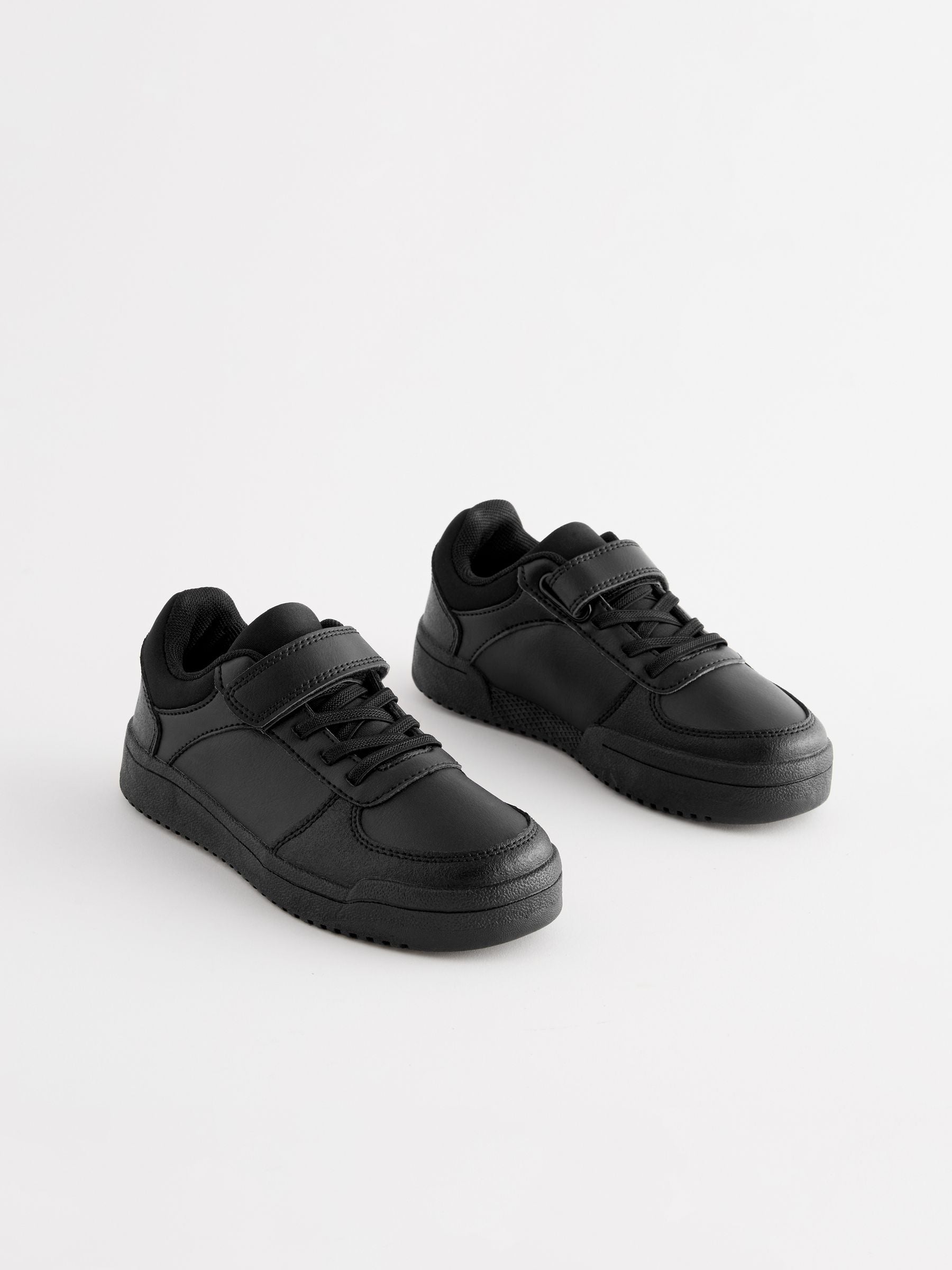 Black Wide Fit (G) 1 Strap Elastic Lace School Shoes Trainers image 2