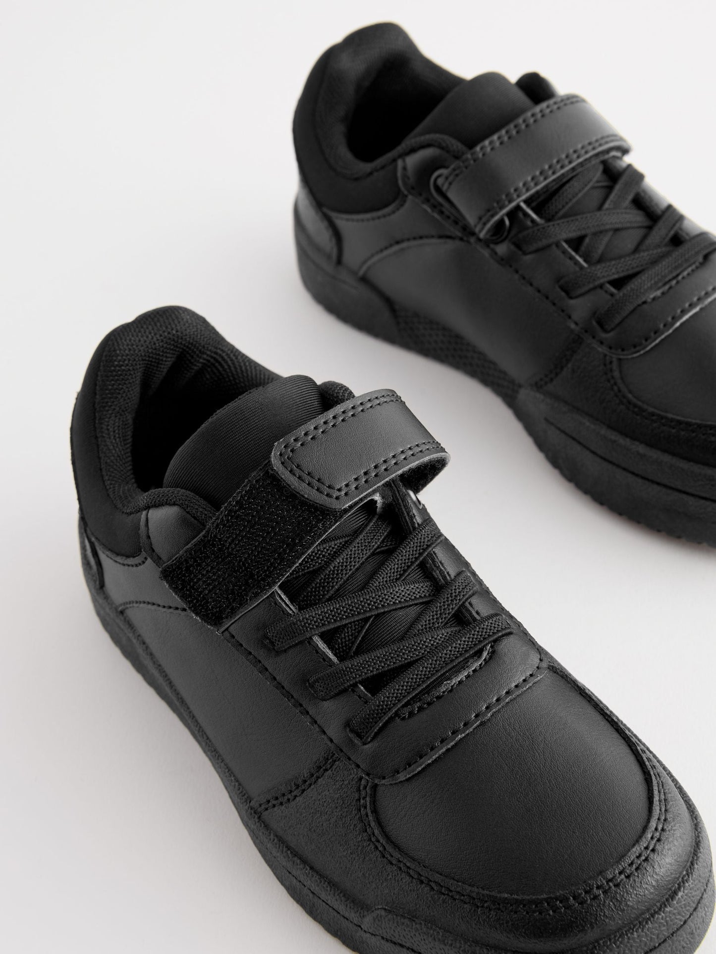 Black Wide Fit (G) 1 Strap Elastic Lace School Shoes Trainers image 3