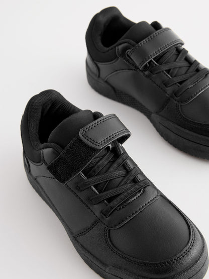 Black Wide Fit (G) 1 Strap Elastic Lace School Shoes Trainers image 3