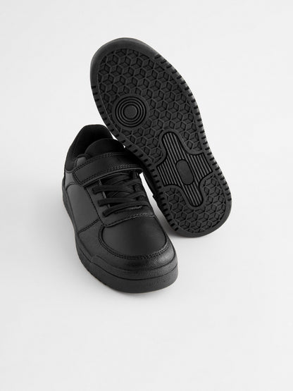 Black Wide Fit (G) 1 Strap Elastic Lace School Shoes Trainers image 5