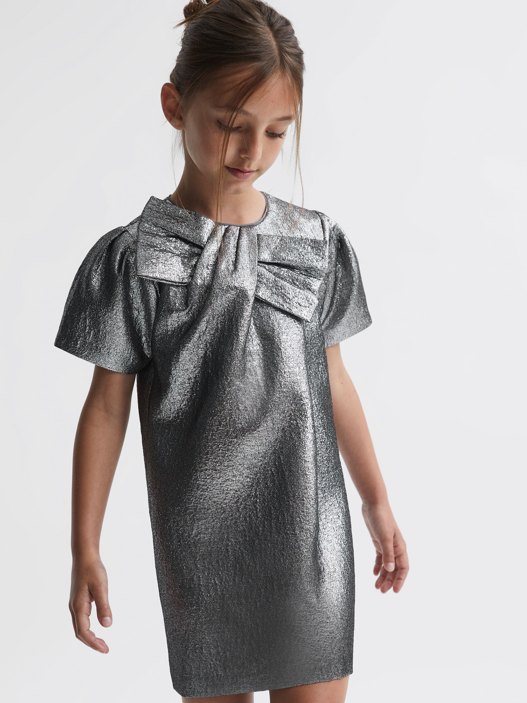 Dsiney Kidz - Reiss Silver Franny Metallic Bow Dress image 1