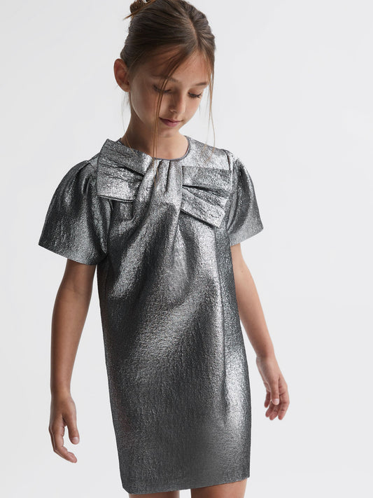 Dsiney Kidz - Reiss Silver Franny Metallic Bow Dress image 1