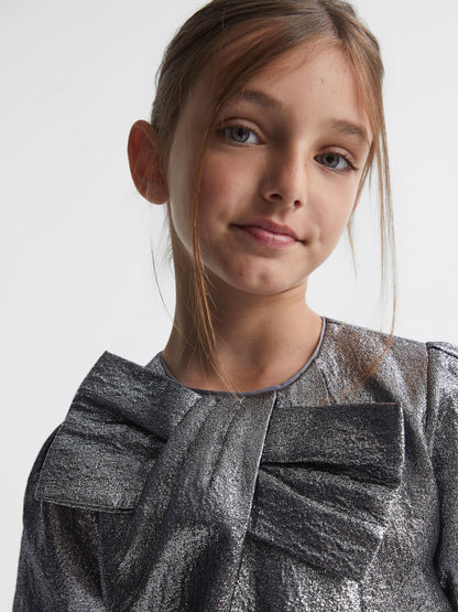 Dsiney Kidz - Reiss Silver Franny Metallic Bow Dress image 4