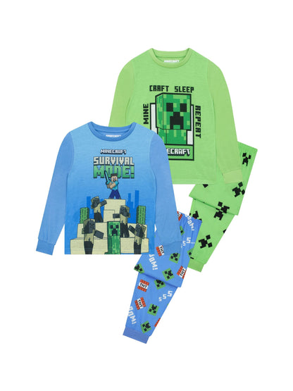 Character Blue Minecraft Creeper Pyjamas 2 Pack - image 1