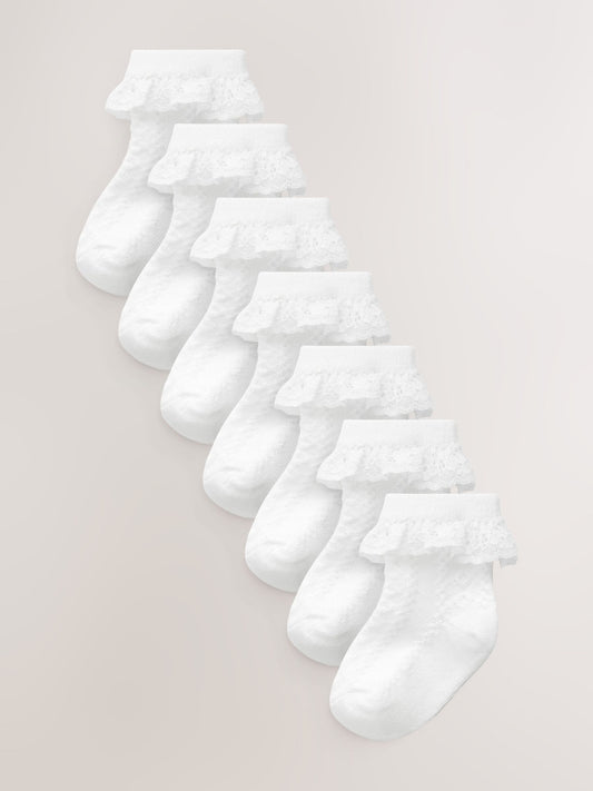 White Lace Baby Socks 7 Pack image 1