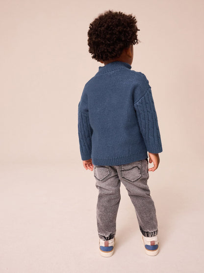 Navy Blue Cable Knit Zip Neck Jumper (3mths-7yrs)