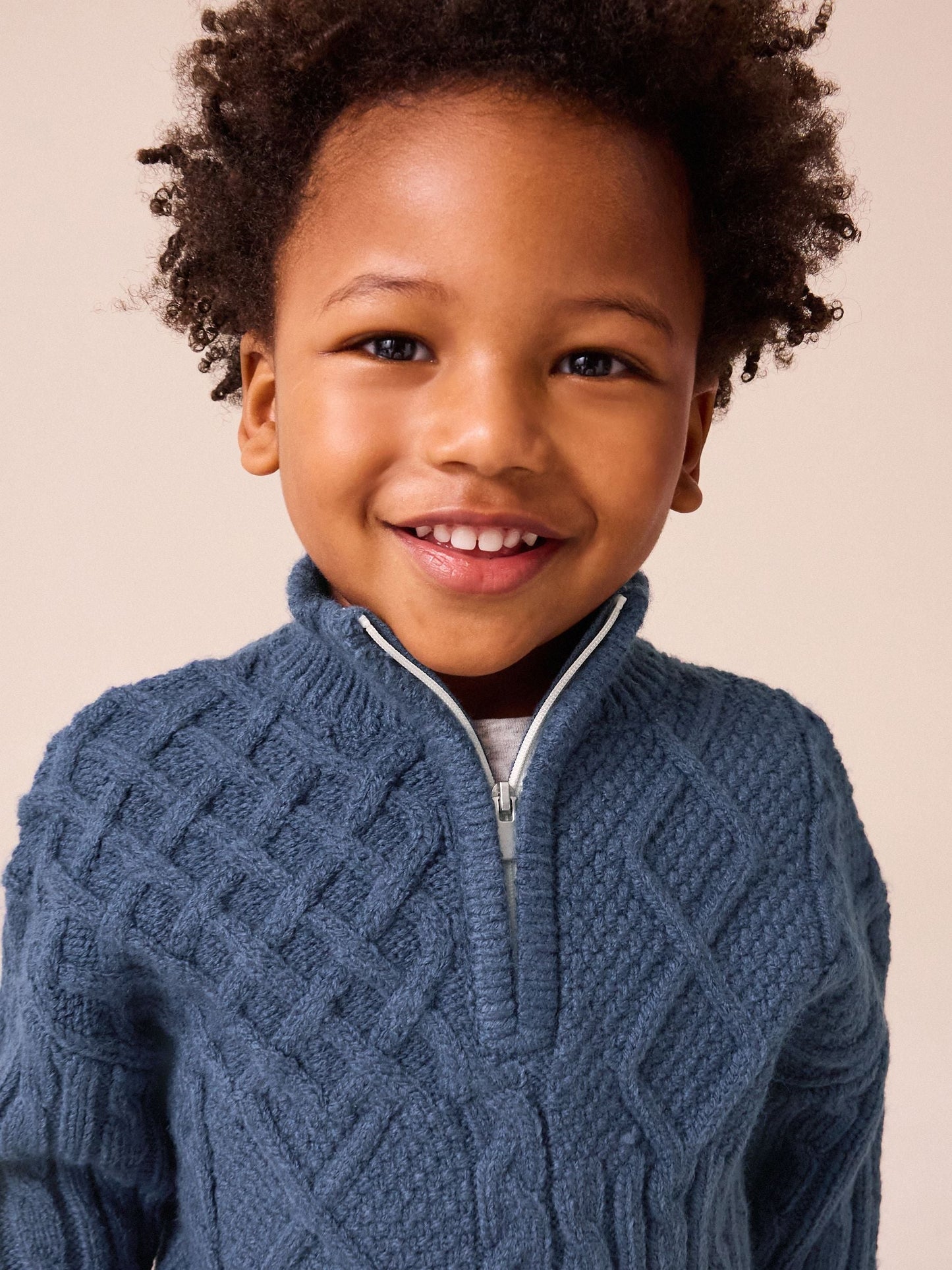 Navy Blue Cable Knit Zip Neck Jumper (3mths-7yrs)
