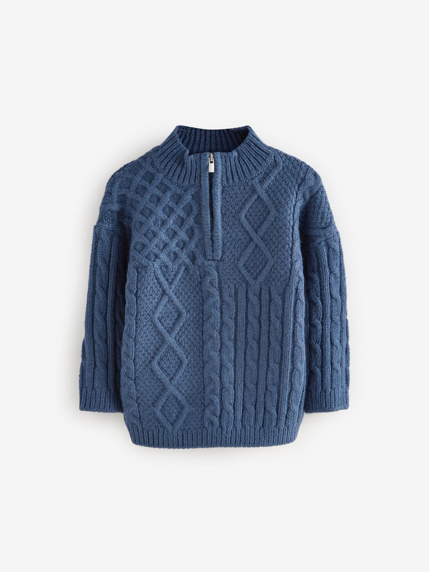 Navy Blue Cable Knit Zip Neck Jumper (3mths-7yrs)