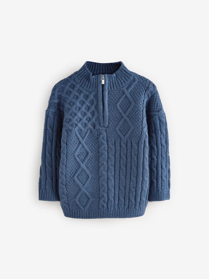 Navy Blue Cable Knit Zip Neck Jumper (3mths-7yrs)