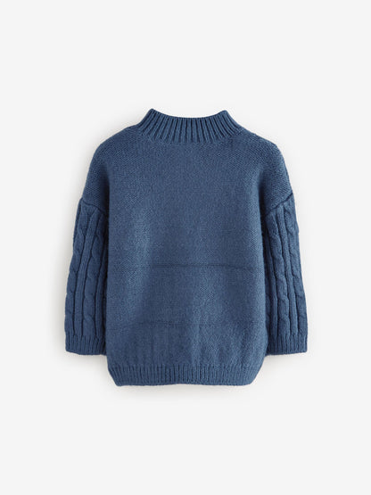 Navy Blue Cable Knit Zip Neck Jumper (3mths-7yrs)