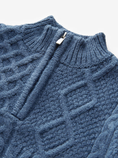 Navy Blue Cable Knit Zip Neck Jumper (3mths-7yrs)